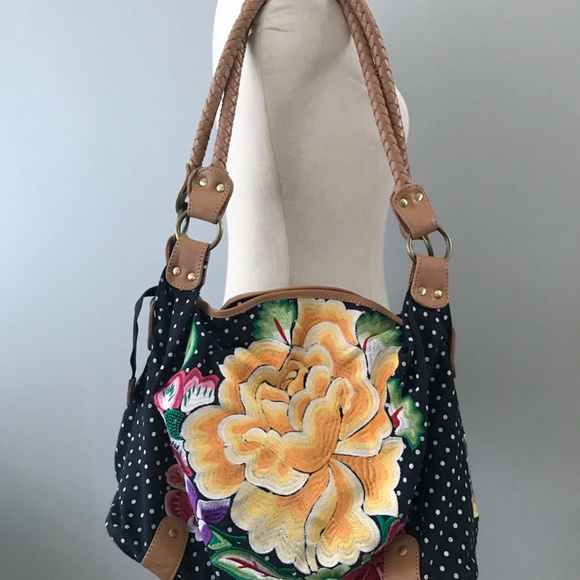 Jasper and Jeera Boho Embroidered Large Shoulder Purse Bag Tote - Picture 5 of 7